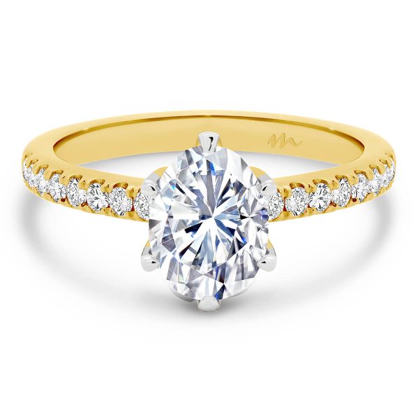 Victoria Oval 8x6-9x7 Moissanite engagement ring on thin encrusted half band
