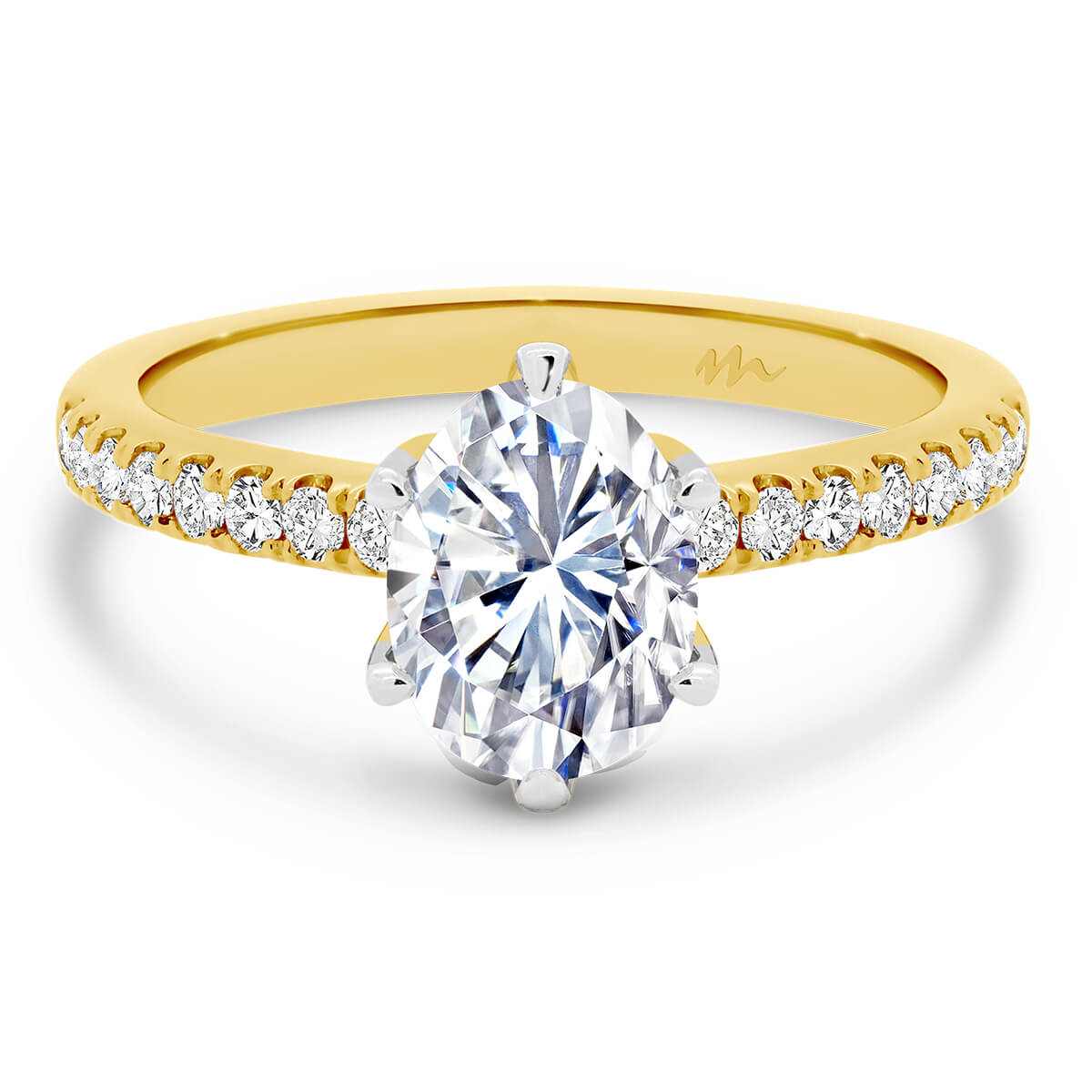 Victoria Oval 8X6-9X7 Moissanite Engagement Ring On Thin Encrusted Half Band