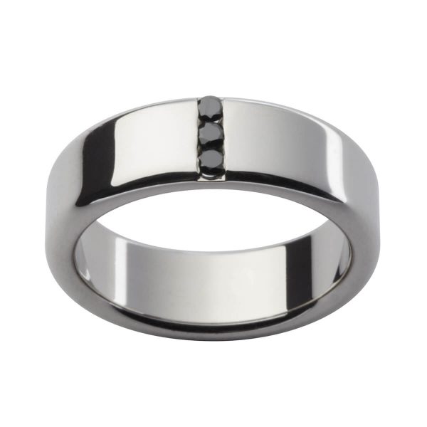 D68 Classic men's band with 3x black diamonds in a liner setting on plain band