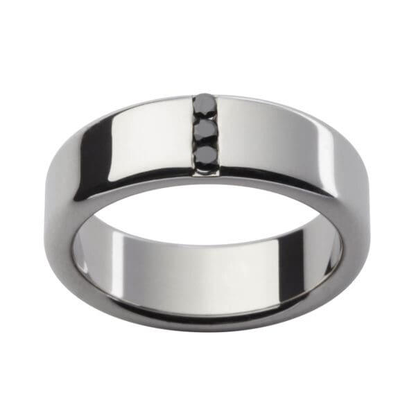 D68 Classic Men'S Band With 3X Black Diamonds In A Liner Setting On Plain Band