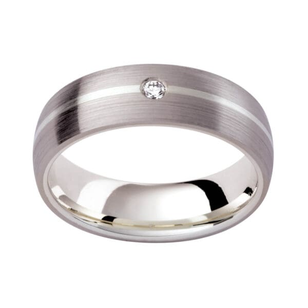 DC104 classic men's wedding band with diamond accent in brushed finish