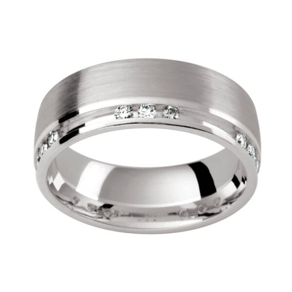 DJ103 men's diamond wedding band with white or black diamonds and patterned finish