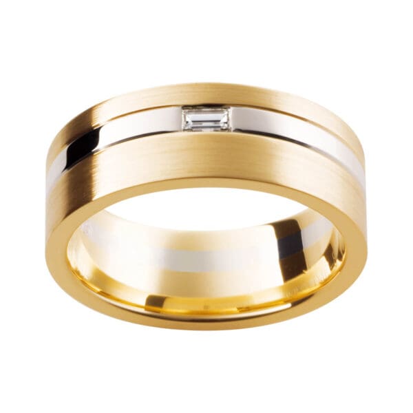 Dj61 Beautiful Men'S Ring In Two-Tone Brush Finish With A Baguette Diamond