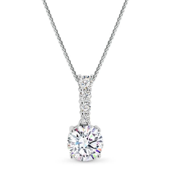 Solitaire Moissanite pendant with diamond ecrusted bail.