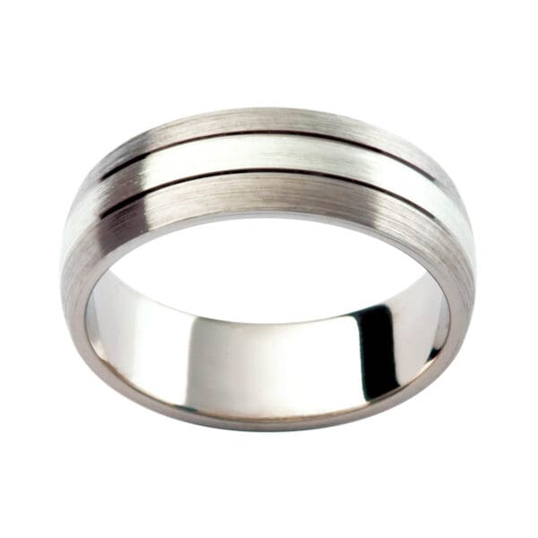 F168 Brushed Finished Men'S Ring With 3 Equal Sections Divided By Polished Grooves