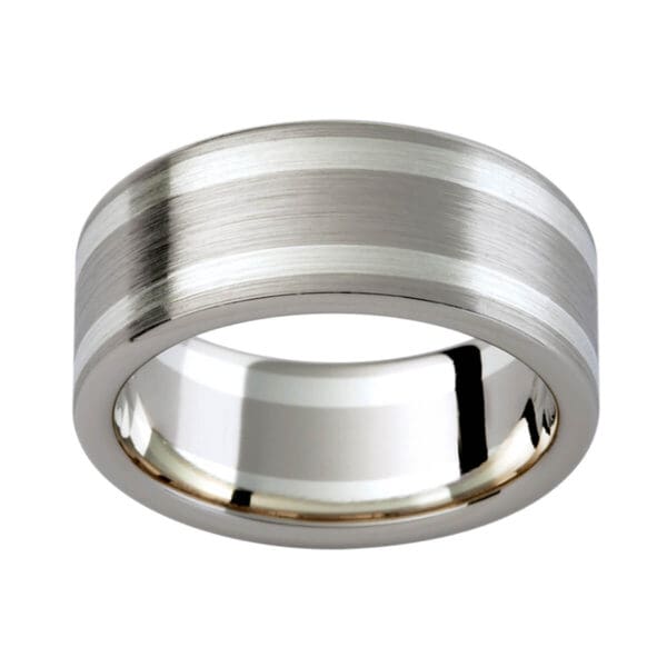 G103D Flat men's band in brushed finish with a contasting 9K and 18K white gold colour tone.