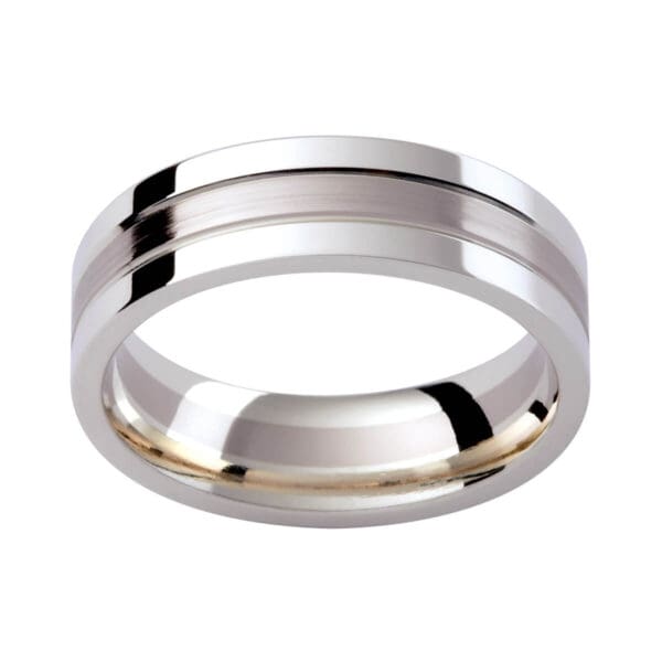 Gc133 Stylish Men'S Band In White Gold Contrast Finish. Polish And Emery.