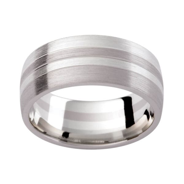 Gj126 Men'S Band In White Gold With Contrasting Brushed Finish