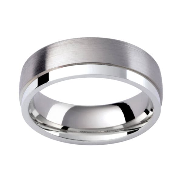 GJ103 men's band in 18k white gold with polished 9k white gold section