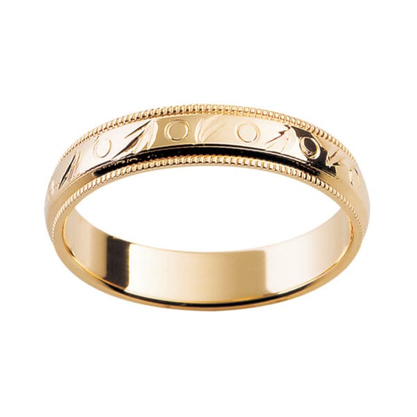 H6 Stylish Ring With Milgrain Edge And Polished Centre Section With Engraved Pattern