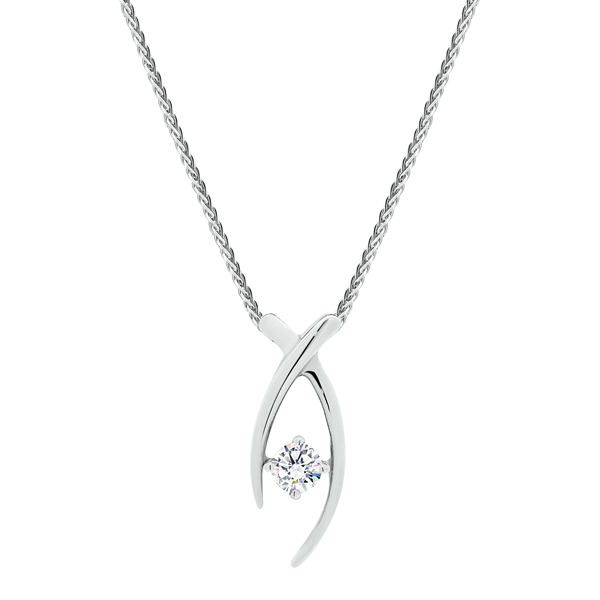 Xanthe 0.10-0.16ct crossover solitaire pendant with a slider chain.