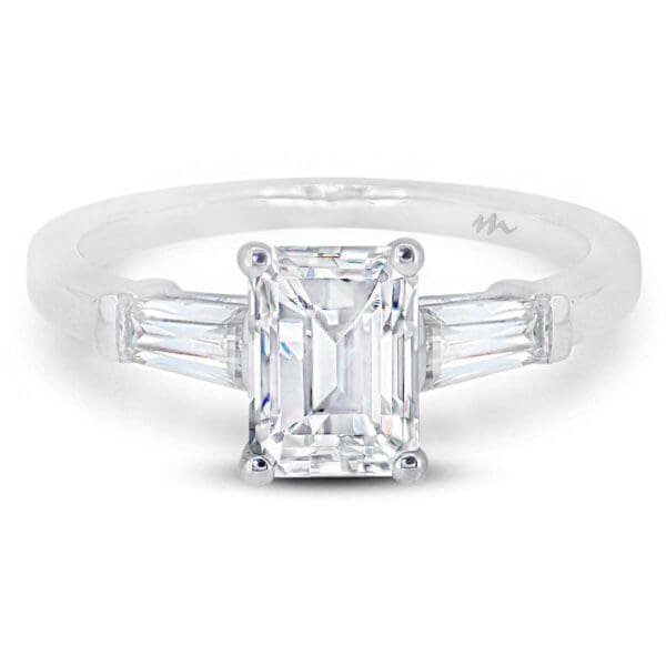 Debbie Emerald cut ring with tapered baguette cut side stones