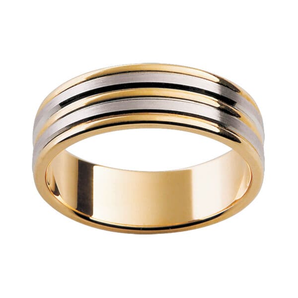 F128 men's ring with alternating two tone and beveled edge inlay