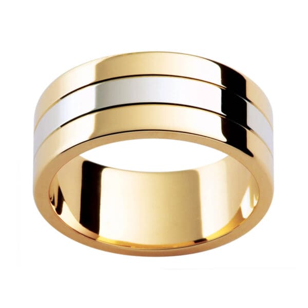 F171 men's ring in two tone with 3 equal sections with high polished finish