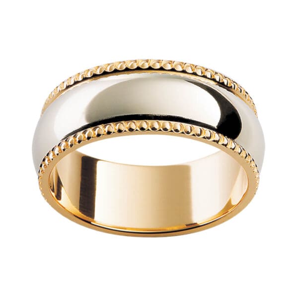 F81 Timeless Men'S Wedding Ring In High Polish Overlay Centre On Beaded Trim Edge