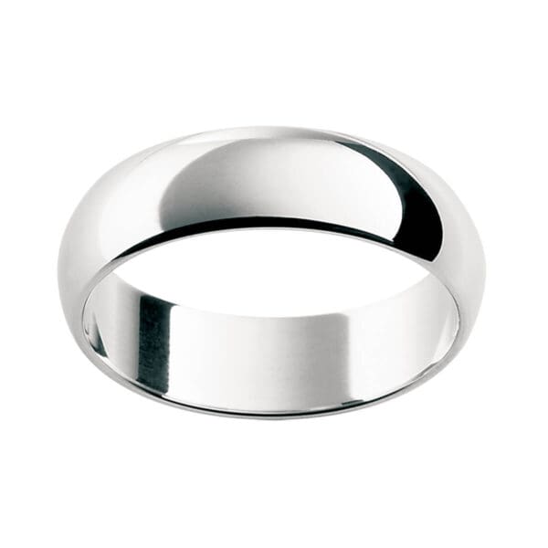 Hrd Plain 6Mm Wide Rounded Doom Band In Polished White Gold