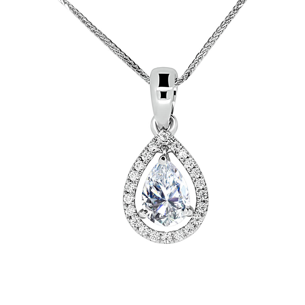 Margina 0.62Ct Pear Cut Pendant With Open Halo On Bail