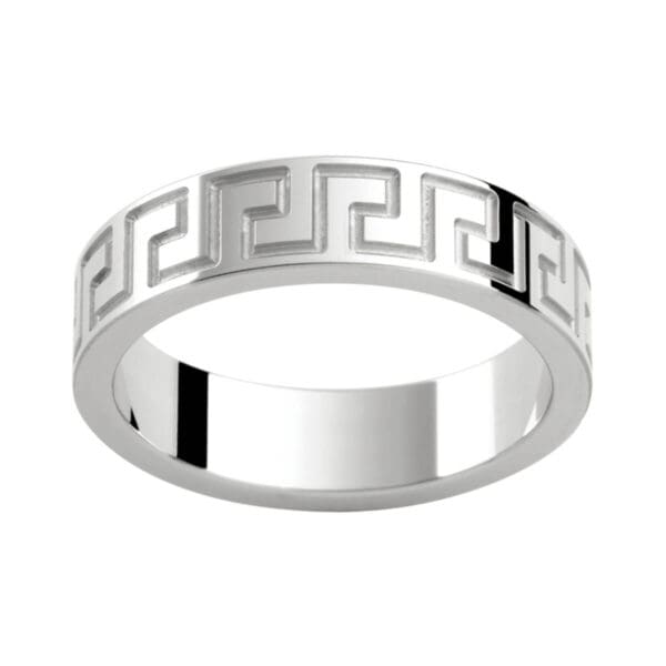 P274B Stylish Men'S Ring In Polished Gold With Engraved Graphic Pattern All The Way Around