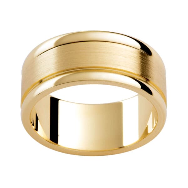 P279 Flat Band With Semi-Rounded Edges Divided By Polished Grooves In Brushed Yellow Gold