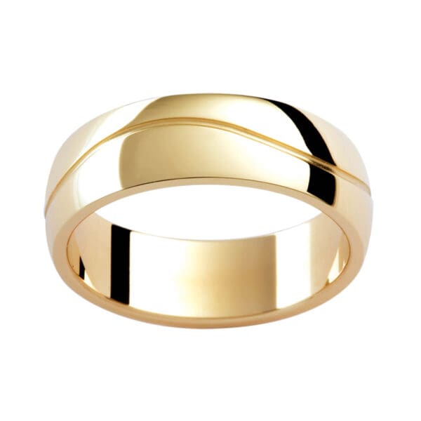 P334B Classic Semi-Rounded Band In Polished Yellow Gold With A Wave Groove In Centre