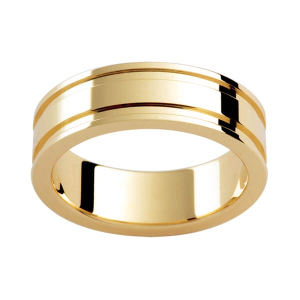 P339 Polished Men'S Flat Band With Double Strip On Edges In A Polished Finish