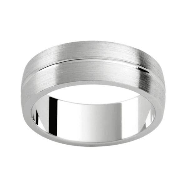 P411 Classic Men'S Wedding Band In Brushed Finish With A Polished Centreline Groove