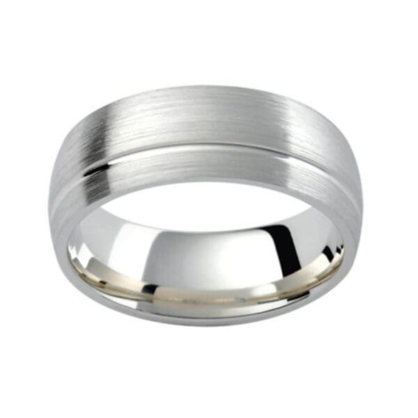 PC347 classic men's wedding ring in platinum with an offset groove and brushed finish