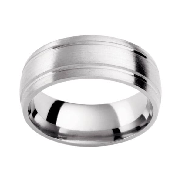 Pc410 Classic Wedding Band In Brushed White Gold With Twin Polished Grooves