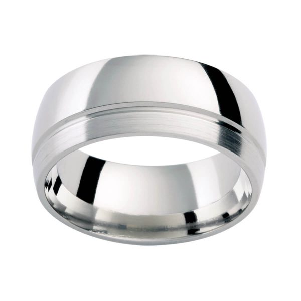 PC412 men's understated band in polished and brushed contrast finish with an offset groove