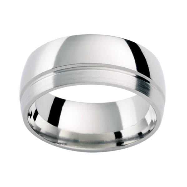 Pc412 Men'S Understated Band In Polished And Brushed Contrast Finish With An Offset Groove