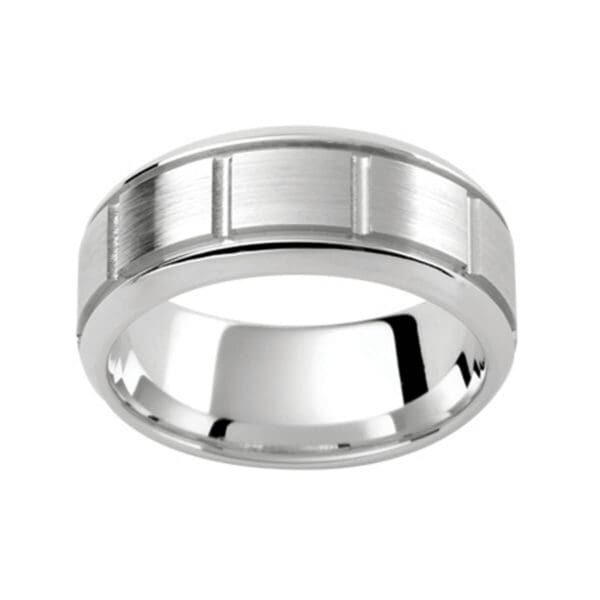 PJ291 stylish men's band with vertical grooves and horizontal grooved bevel edge in polished and emery finish