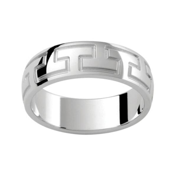 P345B Unique Men'S Band In Polished Yellow Gold With Graphic Motif