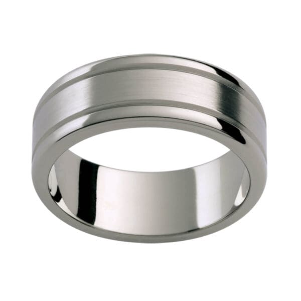 Ti43B flat Titanium band with polished edges and emery finish with grooved lines