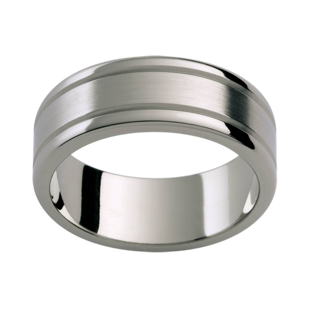 Ti43B Flat Titanium Band With Polished Edges And Emery Finish With Grooved Lines