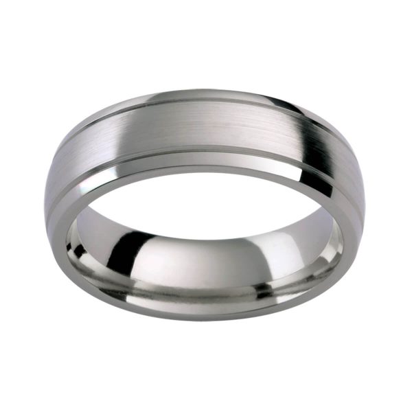 TiC39 TItanium men's ring with two polished grooves. Polished edges with emery centre.