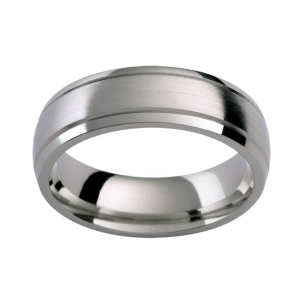 Tic39 Titanium Men'S Ring With Two Polished Grooves. Polished Edges With Emery Centre.