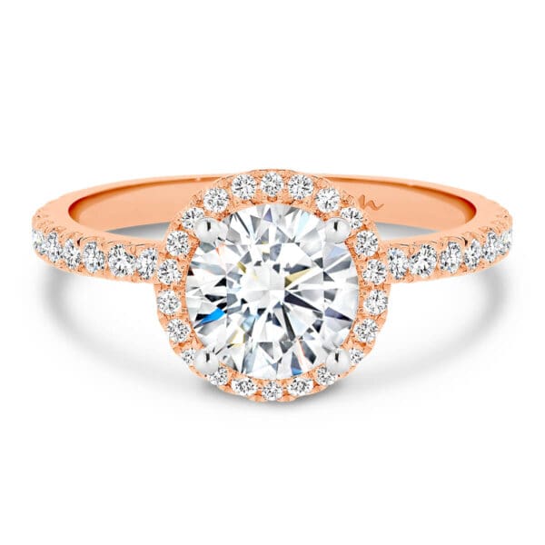 Ava Round 6.5-7.0 Moissanite Halo Engagement Ring On 3/4 Set Band