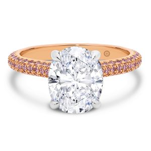 Casablanca Oval Pink Gemstone Ring In Stone-Set 4 Prong On Rolling Three-Row Micro Pave Band