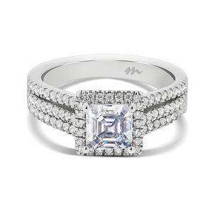 Kara Square Halo Ring With Triple Pave-Set Band