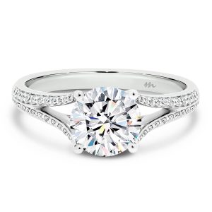 Nevina 4 Prong Solitaire On Graduating Pave Set Open Split Band