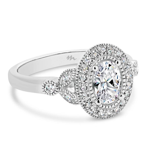 Scarlett Oval Vintage Halo Ring With Milgrain Edges On Marquise-Shaped Split Band