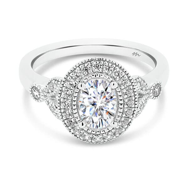 Scarlett Oval Vintage Halo Ring With Milgrain Edges On Marquise-Shaped Split Band