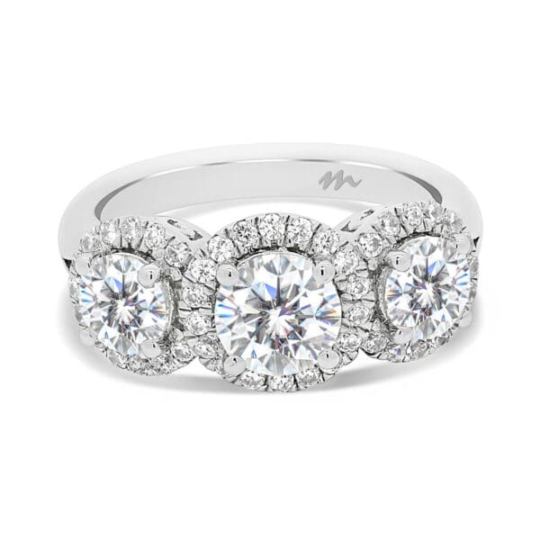Trinity 3-stone halo ring