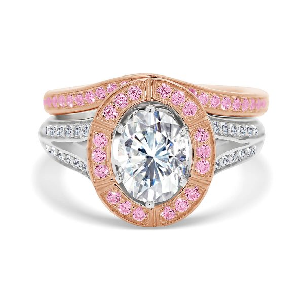 London Oval A Pink cuved wedding band pave set with premium pink lab-grown diamonds