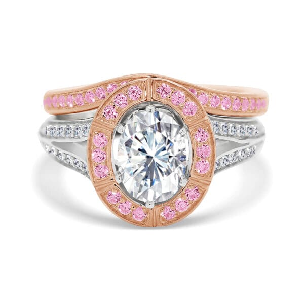 London Oval A Pinkcuved wedding band pave set with premium pink lab grown diamonds