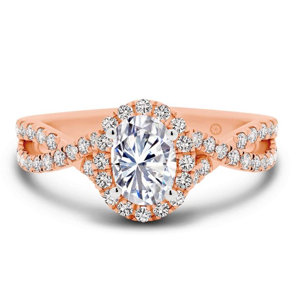 Newport Moissanite oval engagement ring with prong set crossover band
