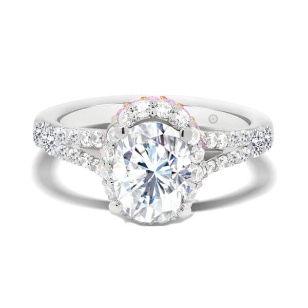 Rome Oval Stacked Halo Ring With Split Prong Set Band