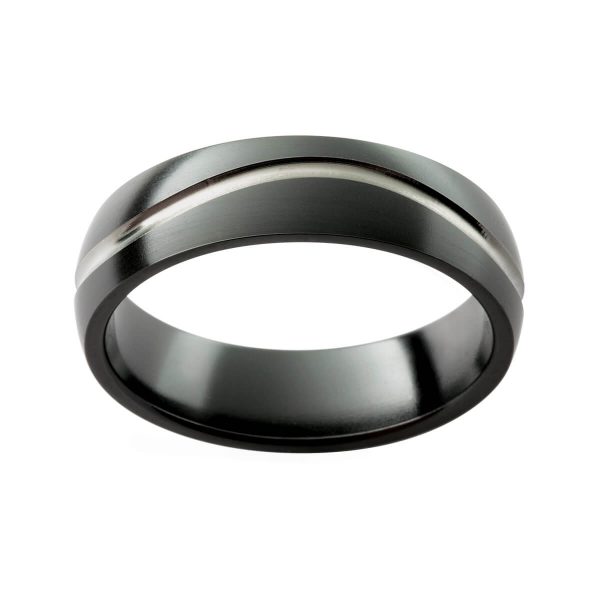 ZRJ11 men's black zirconium wedding band with a wave groove pattern