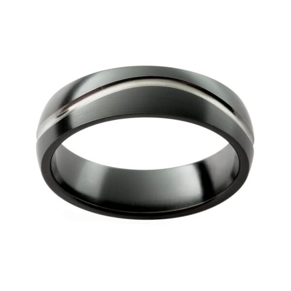 Zrj11 Men'S Black Zirconium Wedding Band With A Wave Groove Pattern