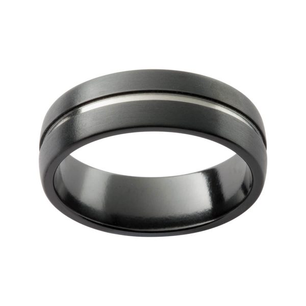 ZRJ2 zirconium men's ring in a semi-rounded band with a grooved line